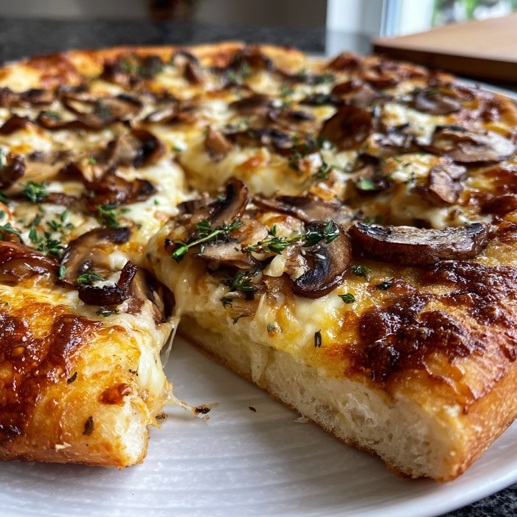 Pizza mit Pilzen und Thymian