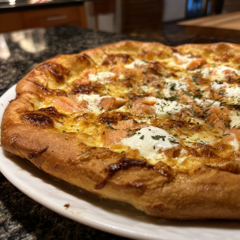 Pizza mit Lachs und Crème fraîche