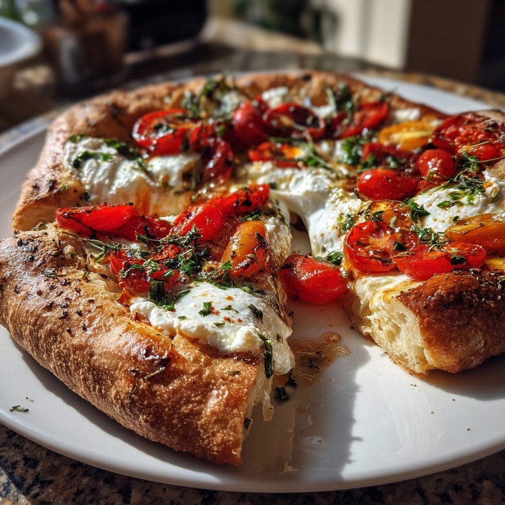 Pizza mit Tomaten und Burrata