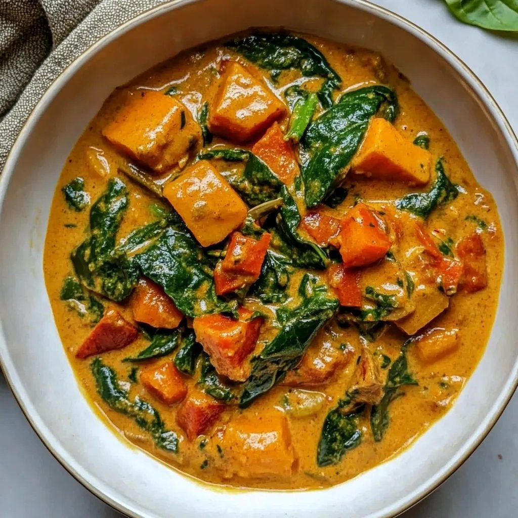 Süßkartoffel-Curry mit Spinat