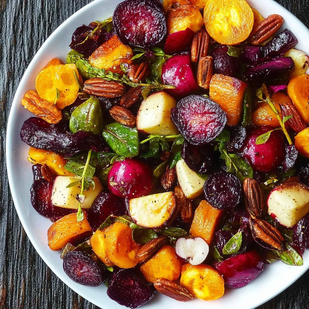 Festtagssalat: Butternusskürbis, Rosenkohl, Preiselbeeren, Pekannüsse und Rote Bete