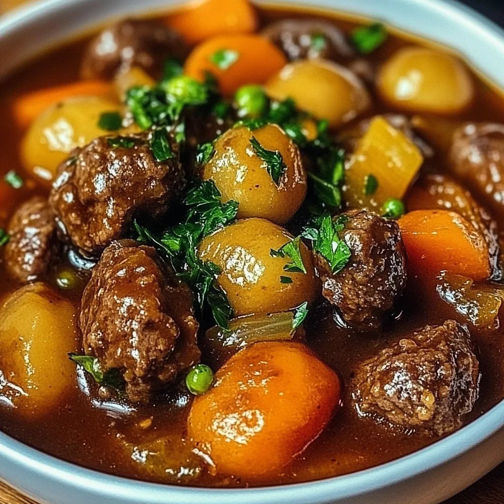 Deftiger Rosenkohleintopf mit würzigen Hackbällchen und Gemüse